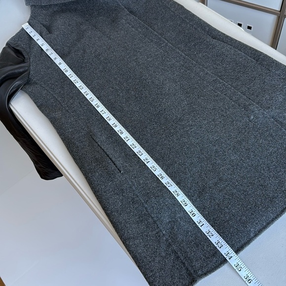 Vince Gray and Black Wool and Leather Asymmetrical Zip Coat Shawl Collar - Picture 13 of 16